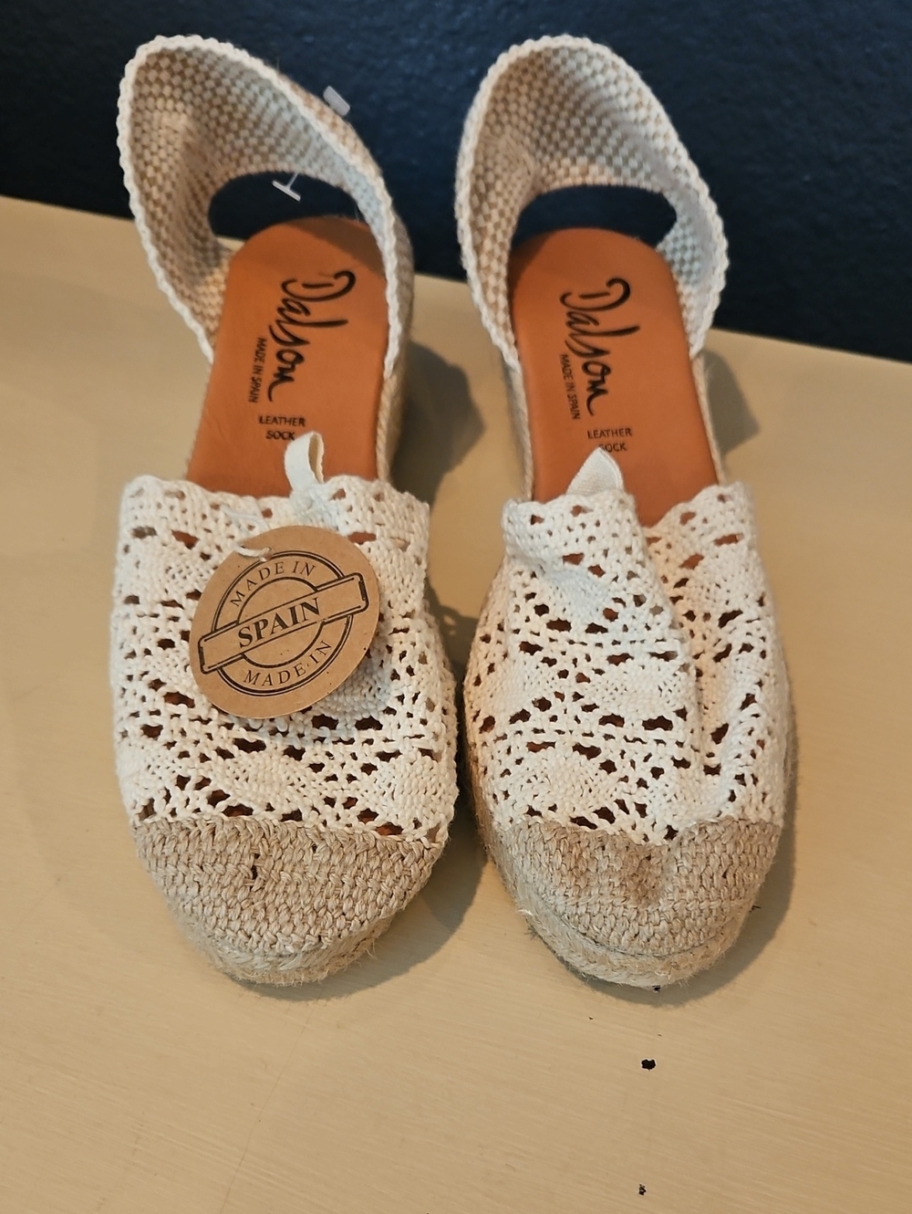 Cream Crochet Espadrille Wedge Sandals Made In Spain
